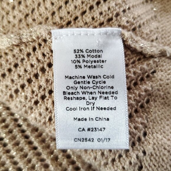 Talbots Shrug Cardigan Sweater M Tan Gold Metallic Open Knit Long Sleeve - Picture 5 of 5